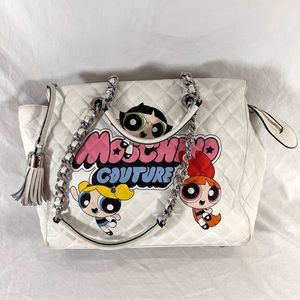 MOSCHINO White Leather Powerpuff Girls Quilted Shoulder Bag Made in Italy